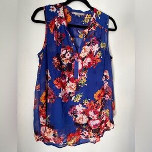 Daniel Rainn Blue Floral Sleeveless Blouse With Cami Size M